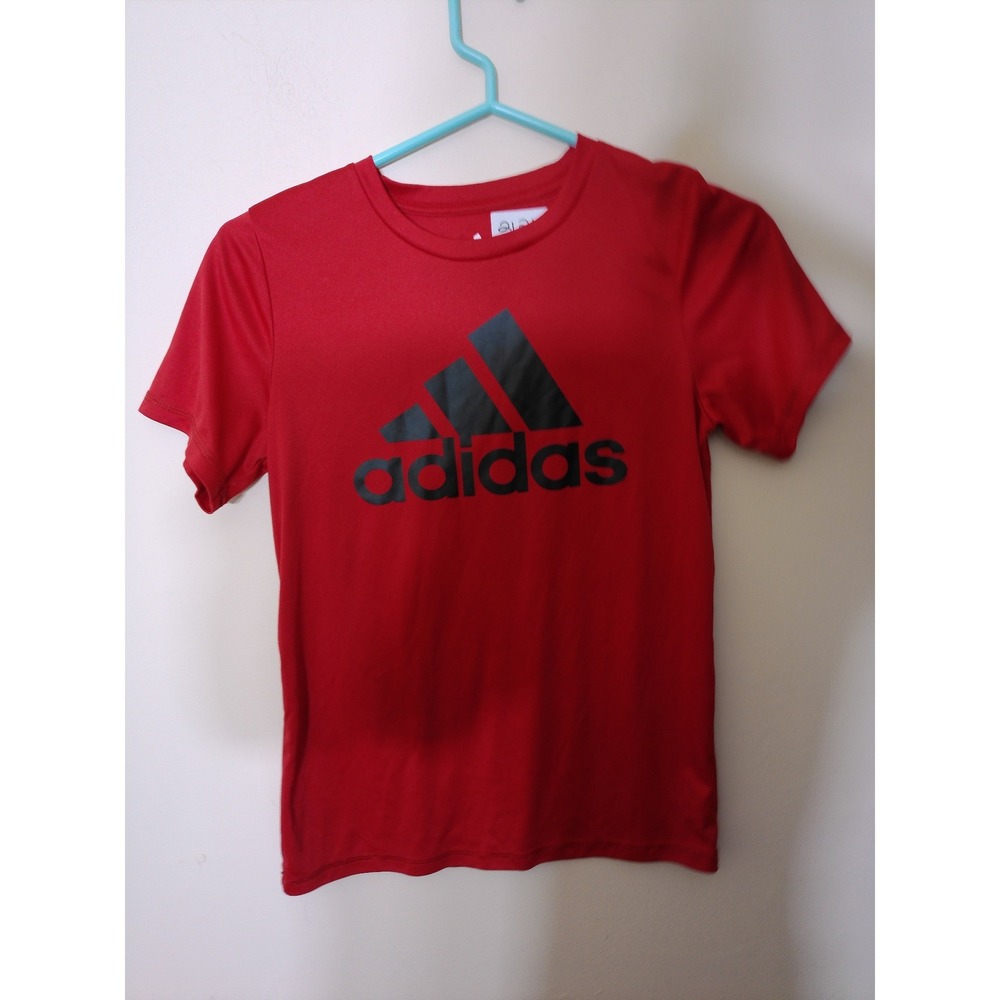 Adidas T-Shirt Youth Medium 10/12 Red Graphic Logo Climalite Athletic Tee